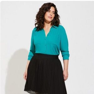 Madison Georgette Button-Up Long Sleeve Shirt 3x Green